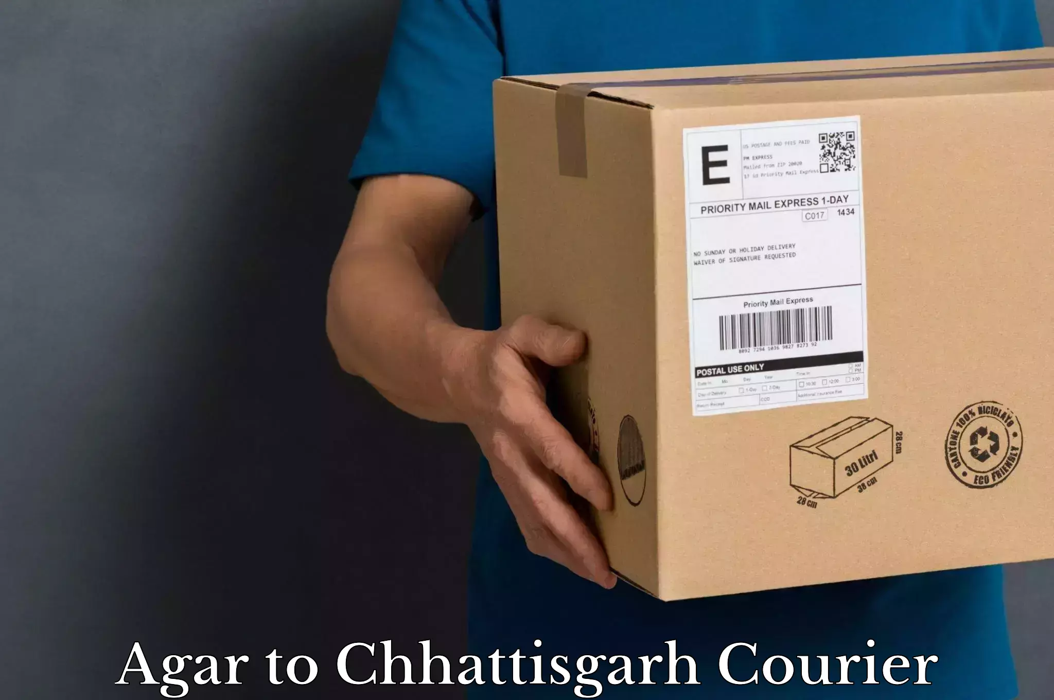 On-call courier service Agar to Raigarh Chhattisgarh